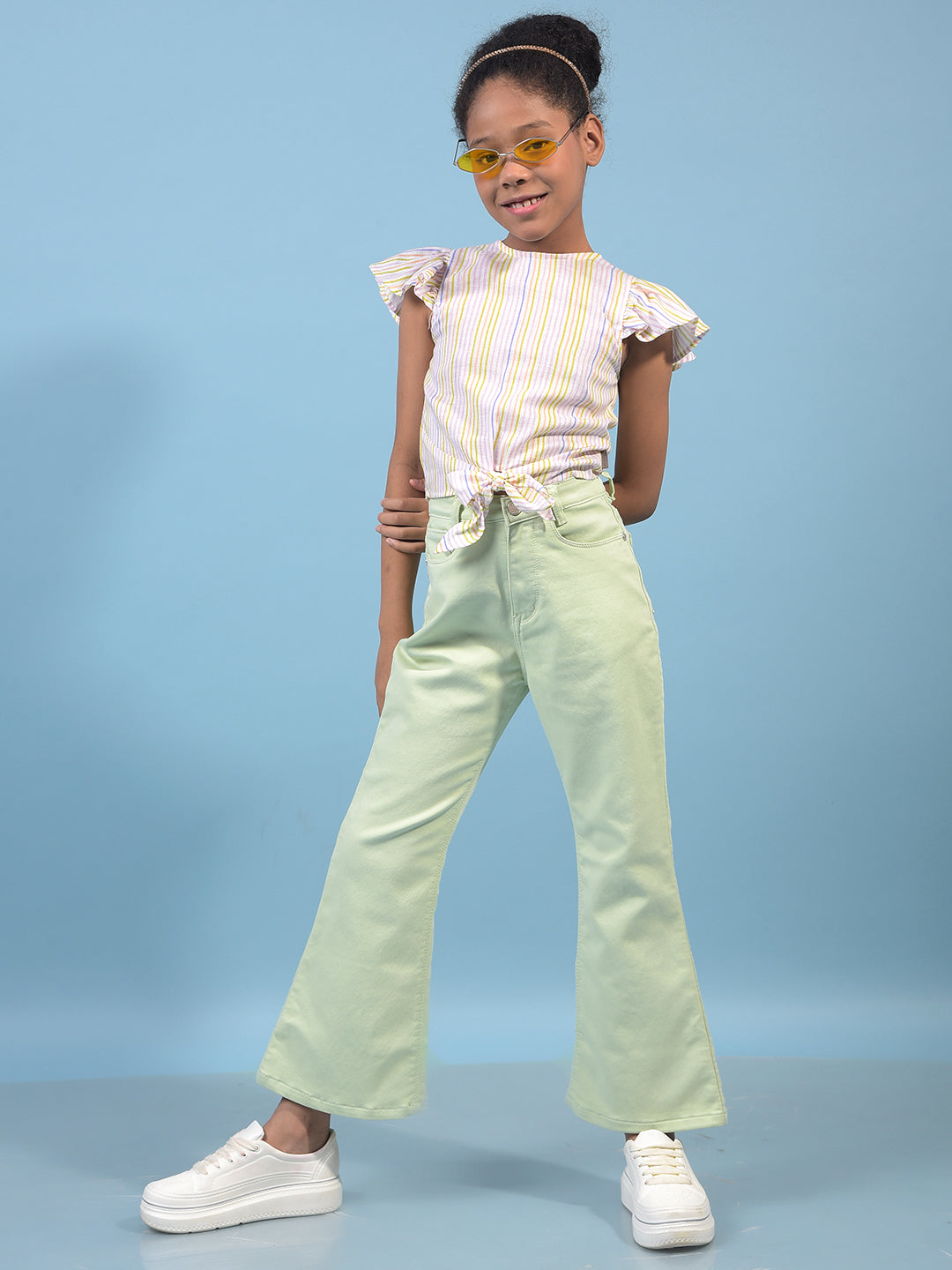 Girl's Green Bootcut Jeans-Girls Jeans-Crimsoune Club