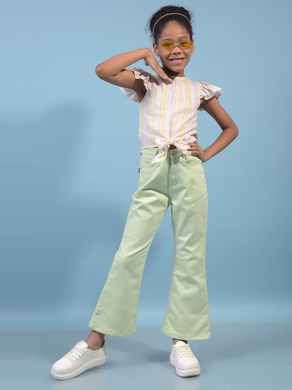 Girl's Green Bootcut Jeans-Girls Jeans-Crimsoune Club