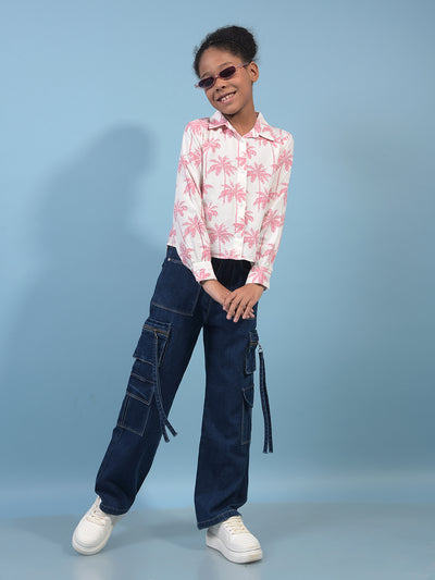 Girl's Blue Baggy Cargo Jeans-Girls Jeans-Crimsoune Club