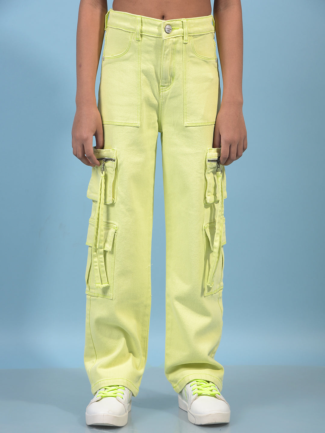 Girl's Green Baggy Cargo Jeans-Girls Jeans-Crimsoune Club