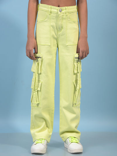 Girl's Green Baggy Cargo Jeans-Girls Jeans-Crimsoune Club