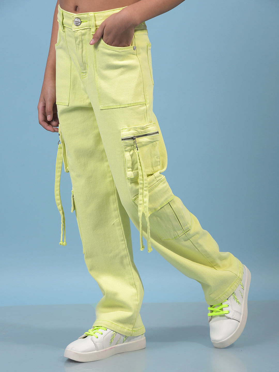 Girl's Green Baggy Cargo Jeans-Girls Jeans-Crimsoune Club