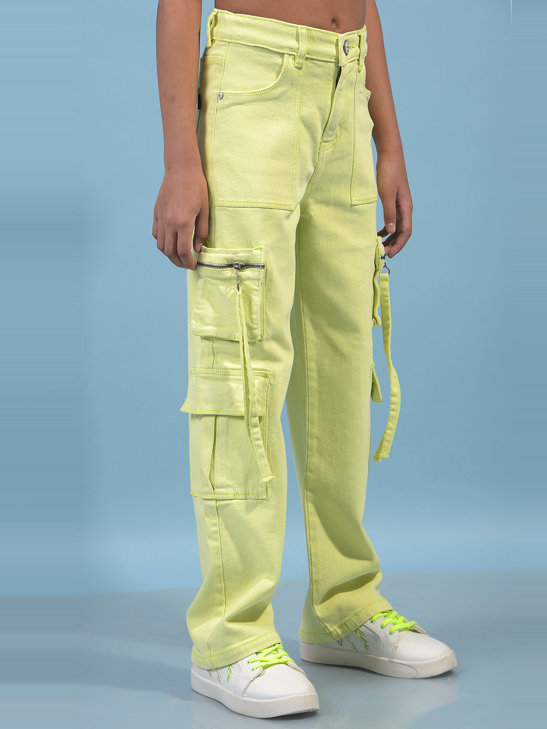 Girl's Green Baggy Cargo Jeans-Girls Jeans-Crimsoune Club