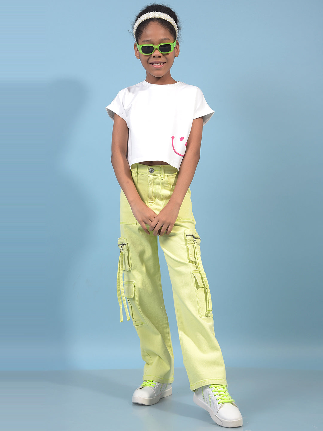 Girl's Green Baggy Cargo Jeans-Girls Jeans-Crimsoune Club