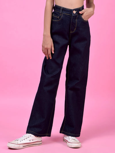 Navy Blue Relaxed Loose Fit Denim Jeans-Girls Jeans-Crimsoune Club