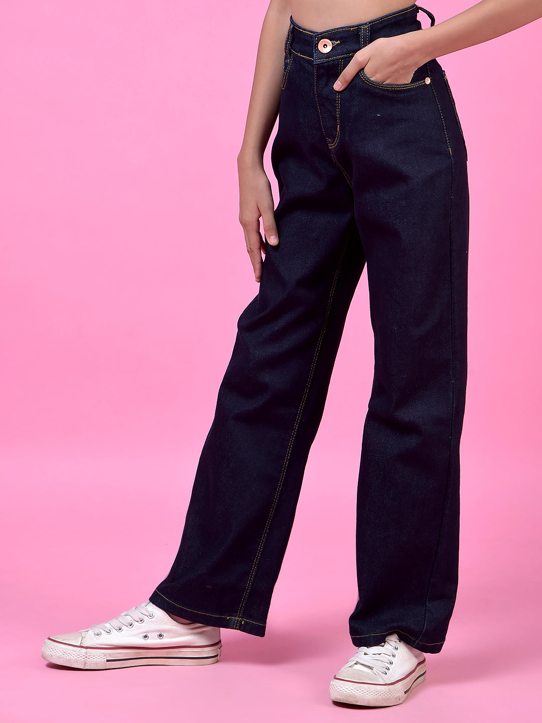 Navy Blue Relaxed Loose Fit Denim Jeans-Girls Jeans-Crimsoune Club