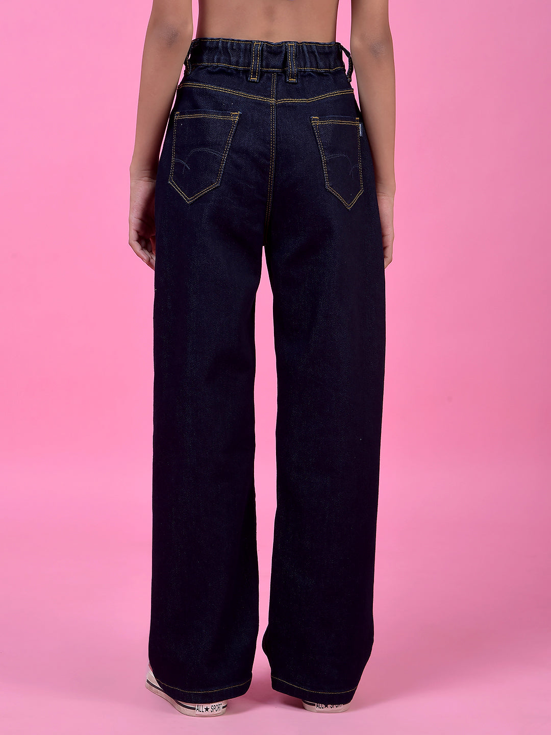 Navy Blue Relaxed Loose Fit Denim Jeans-Girls Jeans-Crimsoune Club
