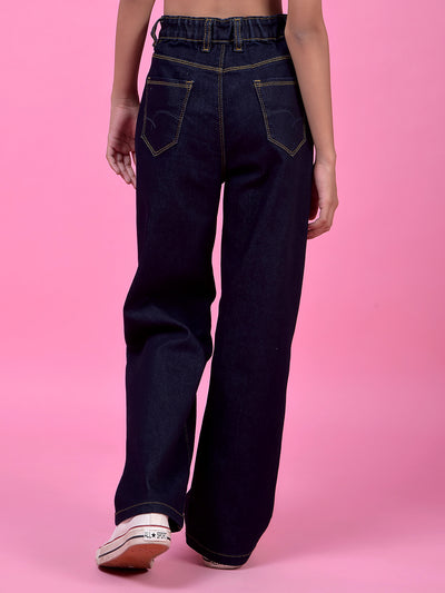 Navy Blue Relaxed Loose Fit Denim Jeans-Girls Jeans-Crimsoune Club