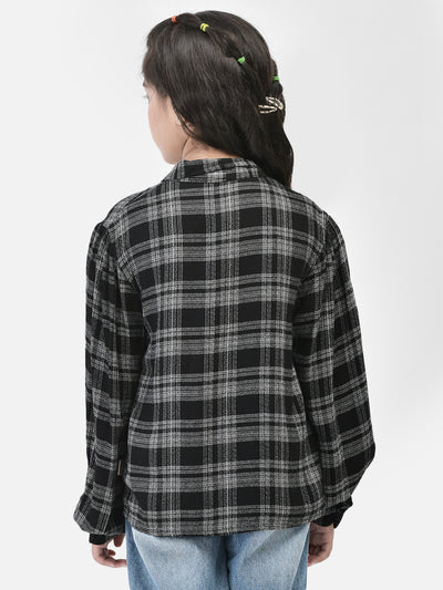 Black Checked Tie Up Neck Shirt-Girls Shirts-Crimsoune Club