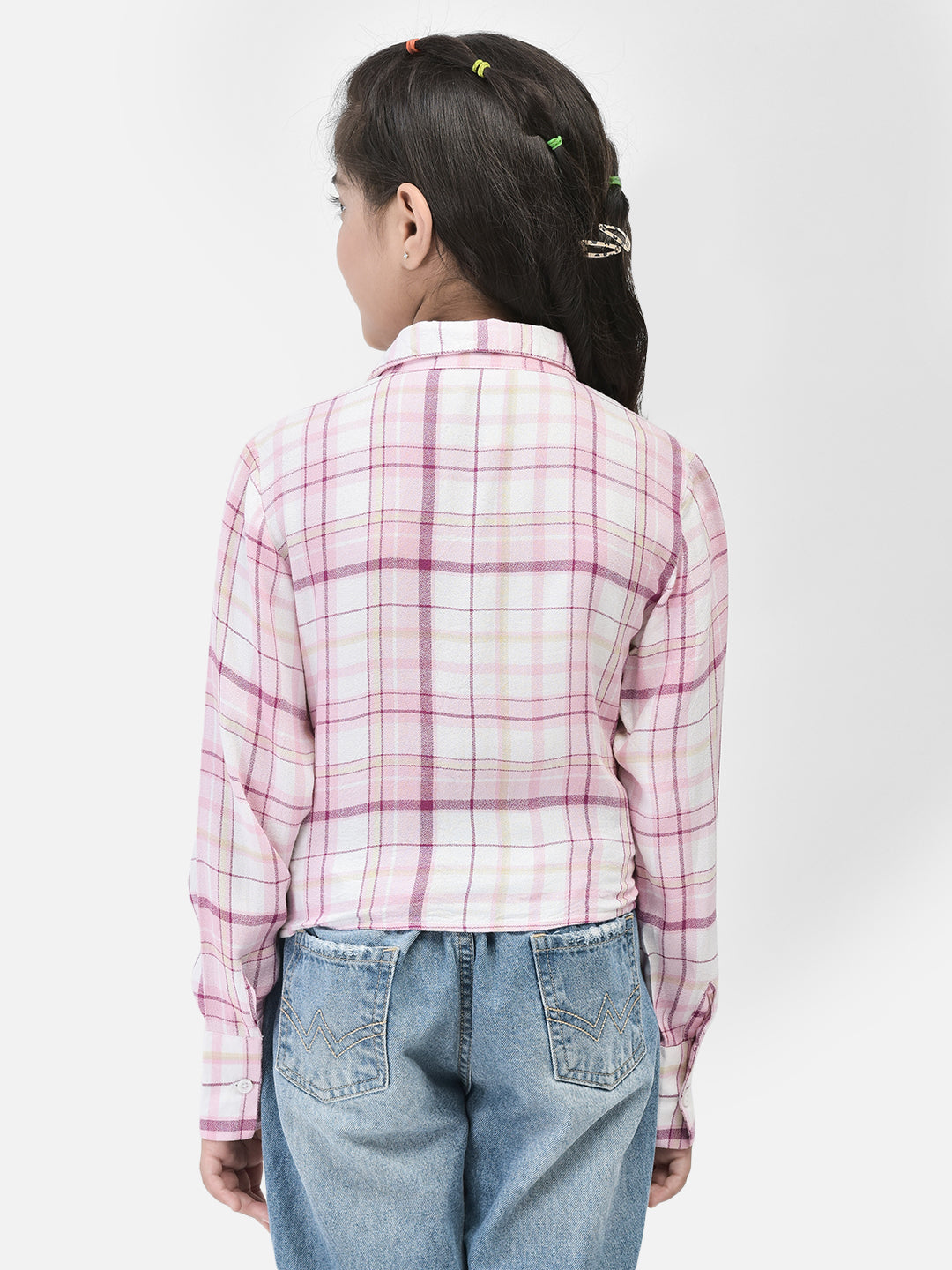 Pink Checked Waist Tie Up Shirt-Girls Shirts-Crimsoune Club