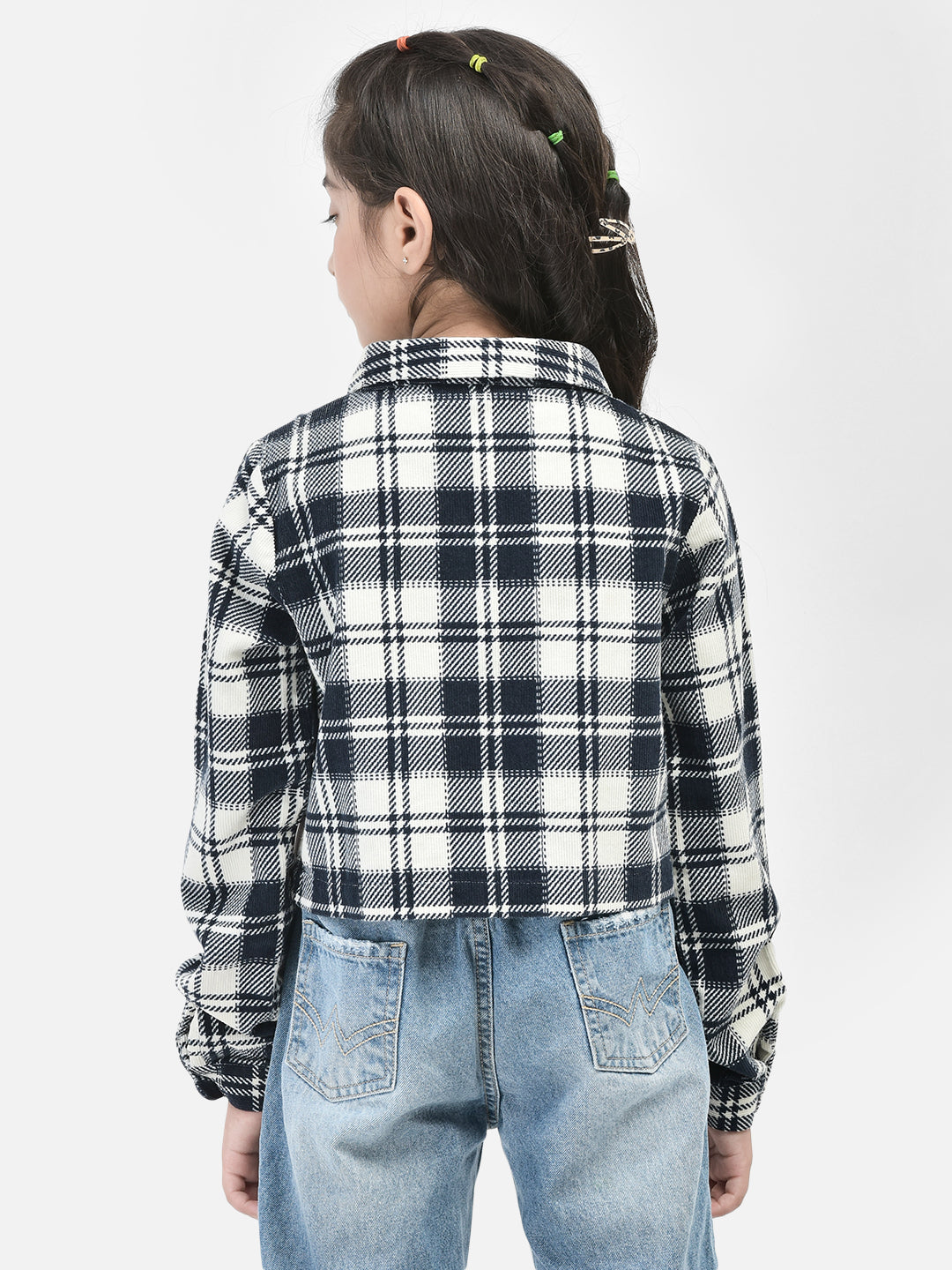 Black Checked Crop Length Shirt-Girls Shirts-Crimsoune Club