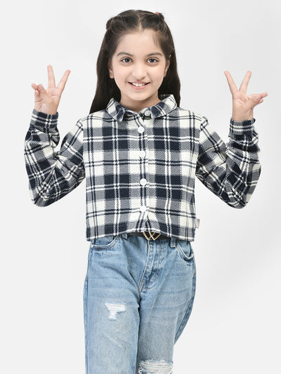 Black Checked Crop Length Shirt-Girls Shirts-Crimsoune Club