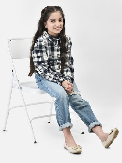 Black Checked Crop Length Shirt-Girls Shirts-Crimsoune Club