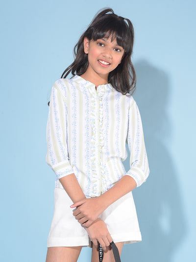 Blue Floral Print Shirt-Girls Shirts-Crimsoune Club