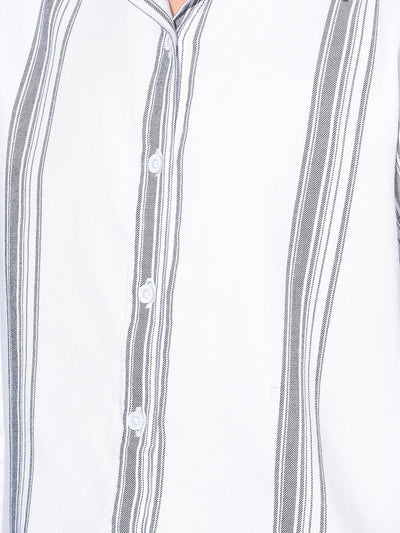 White Vertical Striped Shirt-Girls Shirts-Crimsoune Club