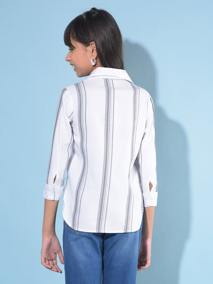 White Vertical Striped Shirt-Girls Shirts-Crimsoune Club