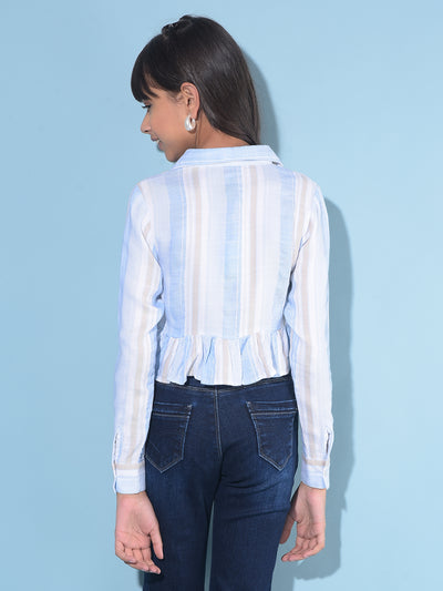 Blue Vertical Striped Crop Length Shirt-Girls Shirts-Crimsoune Club