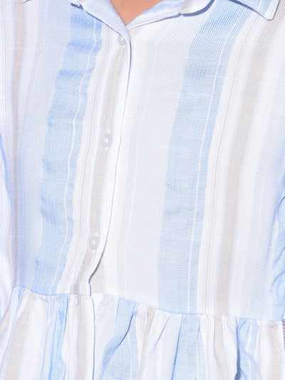 Blue Vertical Striped Crop Length Shirt-Girls Shirts-Crimsoune Club