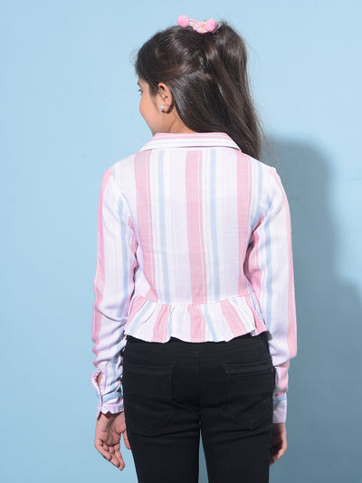 Peach Vertical Striped 100% Lyocell Shirt-Girls Shirts-Crimsoune Club