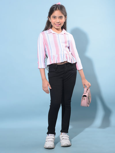 Peach Vertical Striped 100% Lyocell Shirt-Girls Shirts-Crimsoune Club