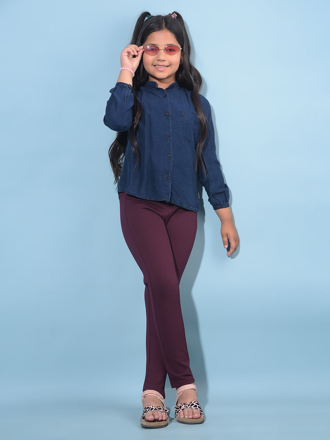 Navy Blue 100% Lyocell Shirt-Girls Shirts-Crimsoune Club