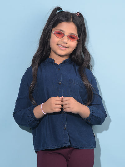 Navy Blue 100% Lyocell Shirt-Girls Shirts-Crimsoune Club