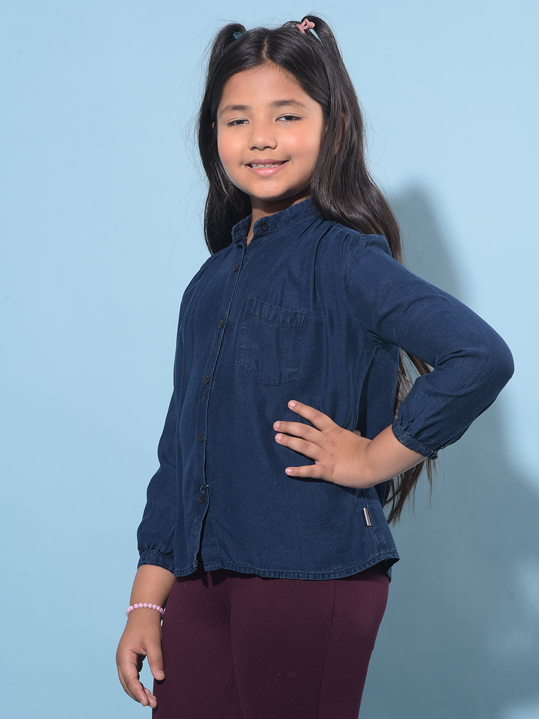 Navy Blue 100% Lyocell Shirt-Girls Shirts-Crimsoune Club