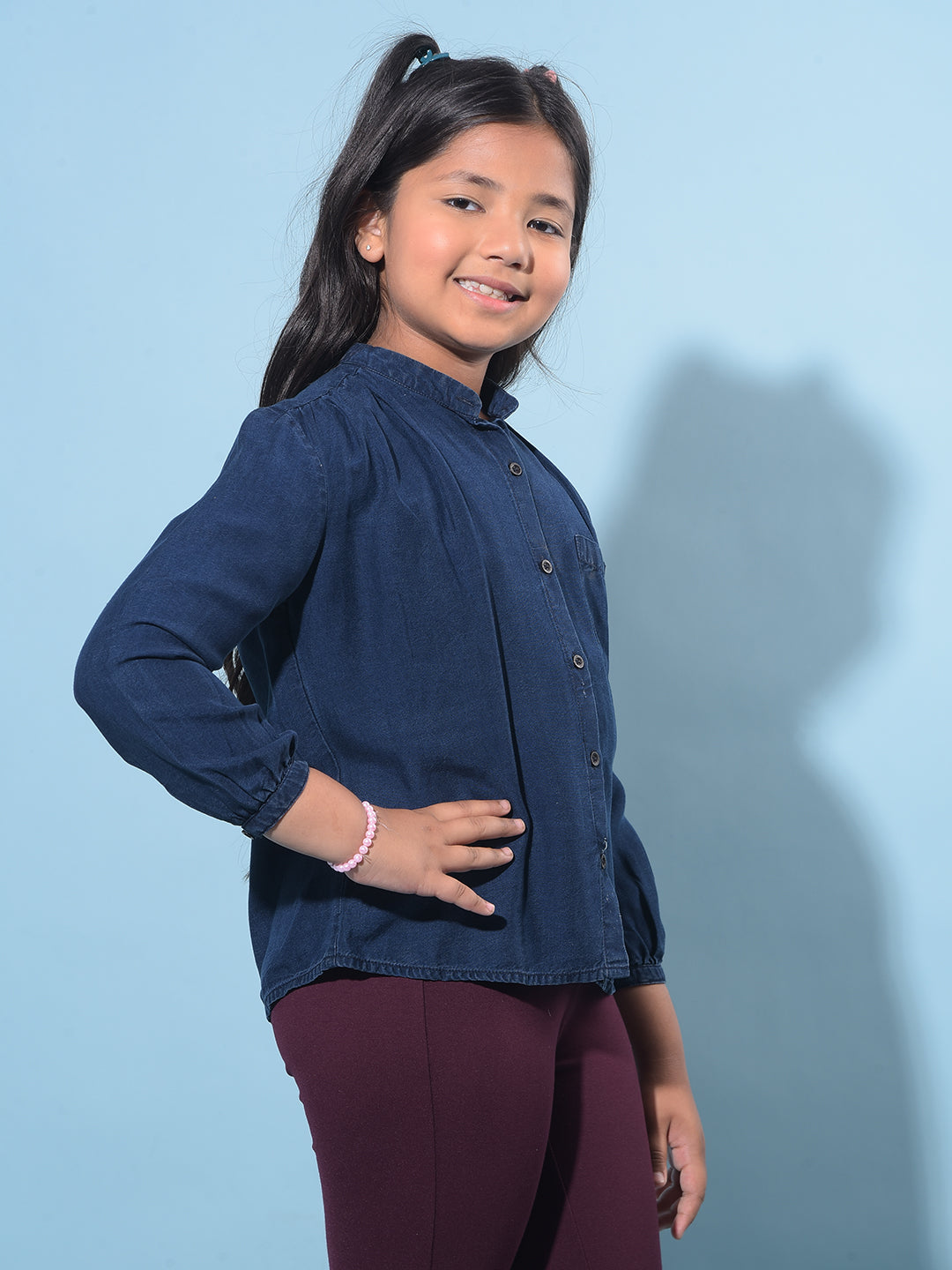 Navy Blue 100% Lyocell Shirt-Girls Shirts-Crimsoune Club