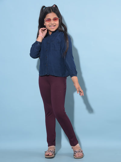 Navy Blue 100% Lyocell Shirt-Girls Shirts-Crimsoune Club