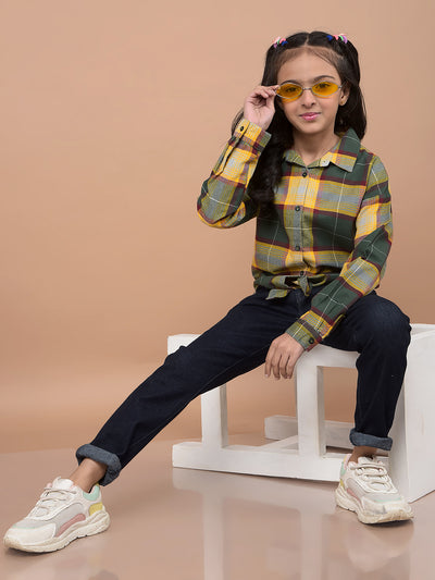 Yellow Checked 100% Cotton Tie-Up Shirt-Girls Shirts-Crimsoune Club