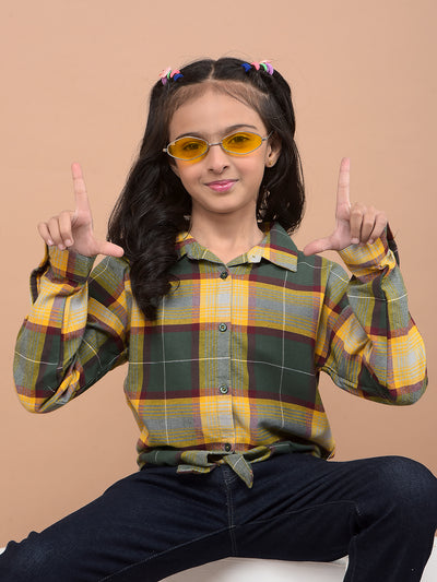 Yellow Checked 100% Cotton Tie-Up Shirt-Girls Shirts-Crimsoune Club