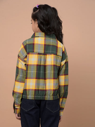 Yellow Checked 100% Cotton Tie-Up Shirt-Girls Shirts-Crimsoune Club