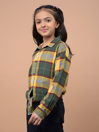 Yellow Checked 100% Cotton Tie-Up Shirt-Girls Shirts-Crimsoune Club