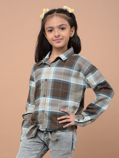 Green Checked 100% Cotton Tie-Up Shirt-Girls Shirts-Crimsoune Club