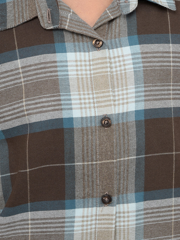Green Checked 100% Cotton Tie-Up Shirt-Girls Shirts-Crimsoune Club