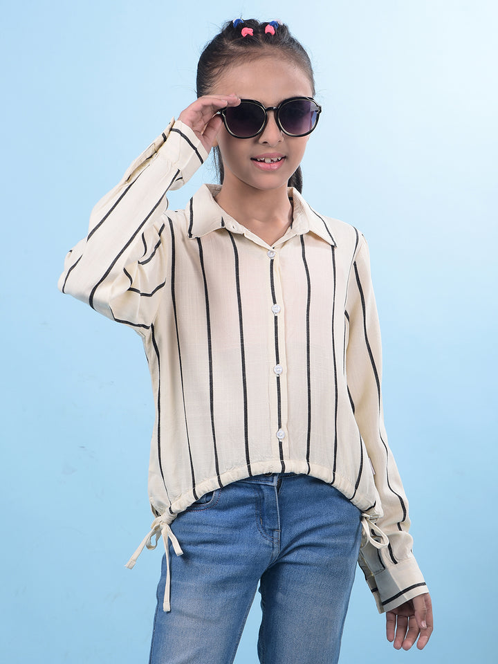 Cream Vertical Stripes Shirt-Girls Shirts-Crimsoune Club