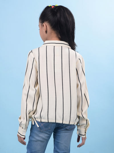Cream Vertical Stripes Shirt-Girls Shirts-Crimsoune Club