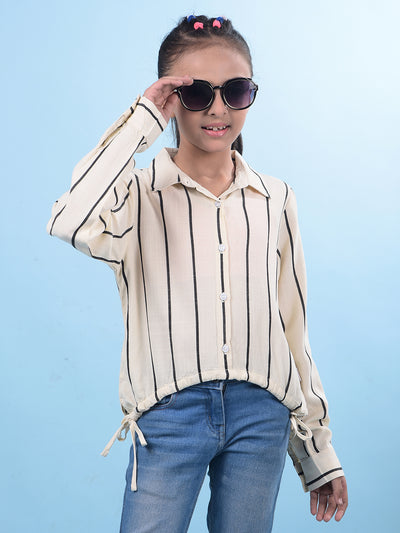 Cream Vertical Stripes Shirt-Girls Shirts-Crimsoune Club