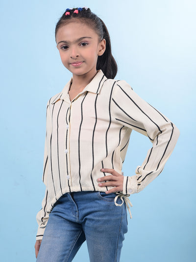 Cream Vertical Stripes Shirt-Girls Shirts-Crimsoune Club
