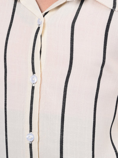 Cream Vertical Stripes Shirt-Girls Shirts-Crimsoune Club