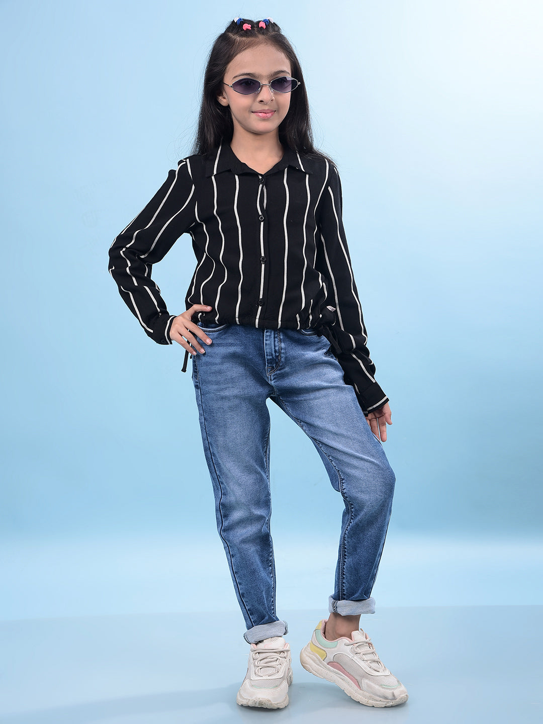 Black Vertical Stripes Shirt-Girls Shirts-Crimsoune Club