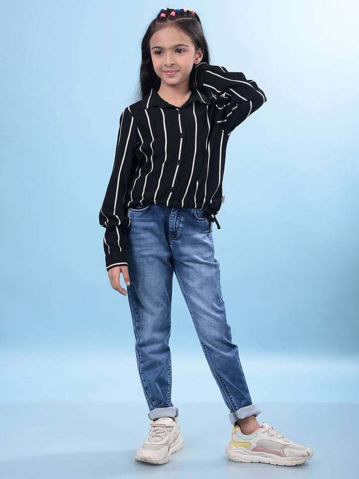 Black Vertical Stripes Shirt-Girls Shirts-Crimsoune Club