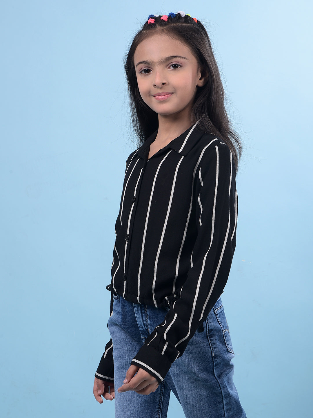 Black Vertical Stripes Shirt-Girls Shirts-Crimsoune Club