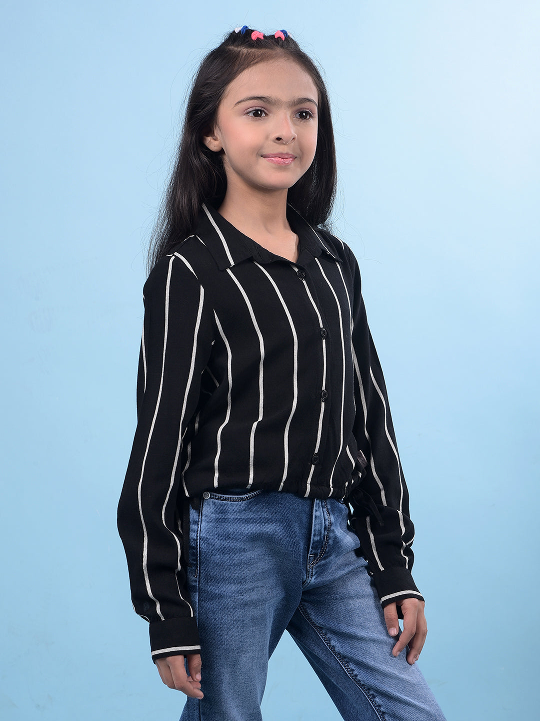Black Vertical Stripes Shirt-Girls Shirts-Crimsoune Club