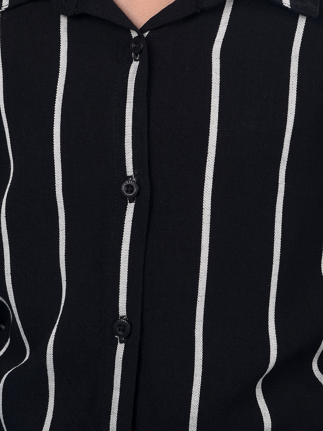 Black Vertical Stripes Shirt-Girls Shirts-Crimsoune Club