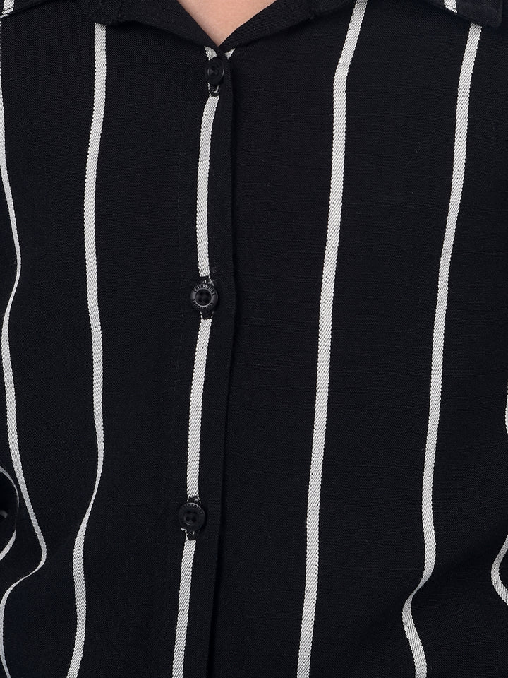 Black Vertical Stripes Shirt-Girls Shirts-Crimsoune Club