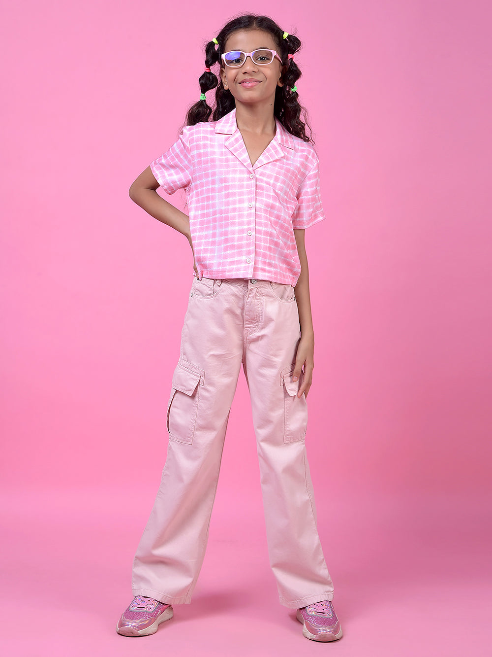Pink Printed Resort Collar Shirt-Girls Shirts-Crimsoune Club