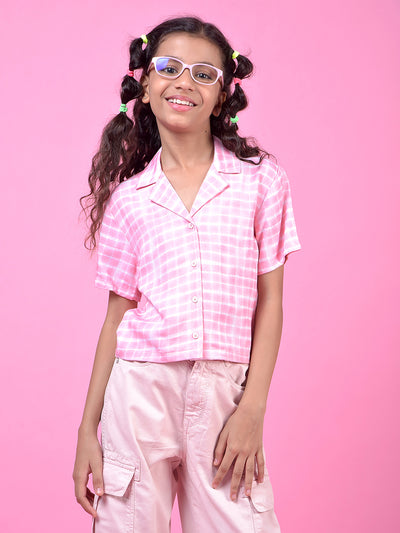 Pink Printed Resort Collar Shirt-Girls Shirts-Crimsoune Club