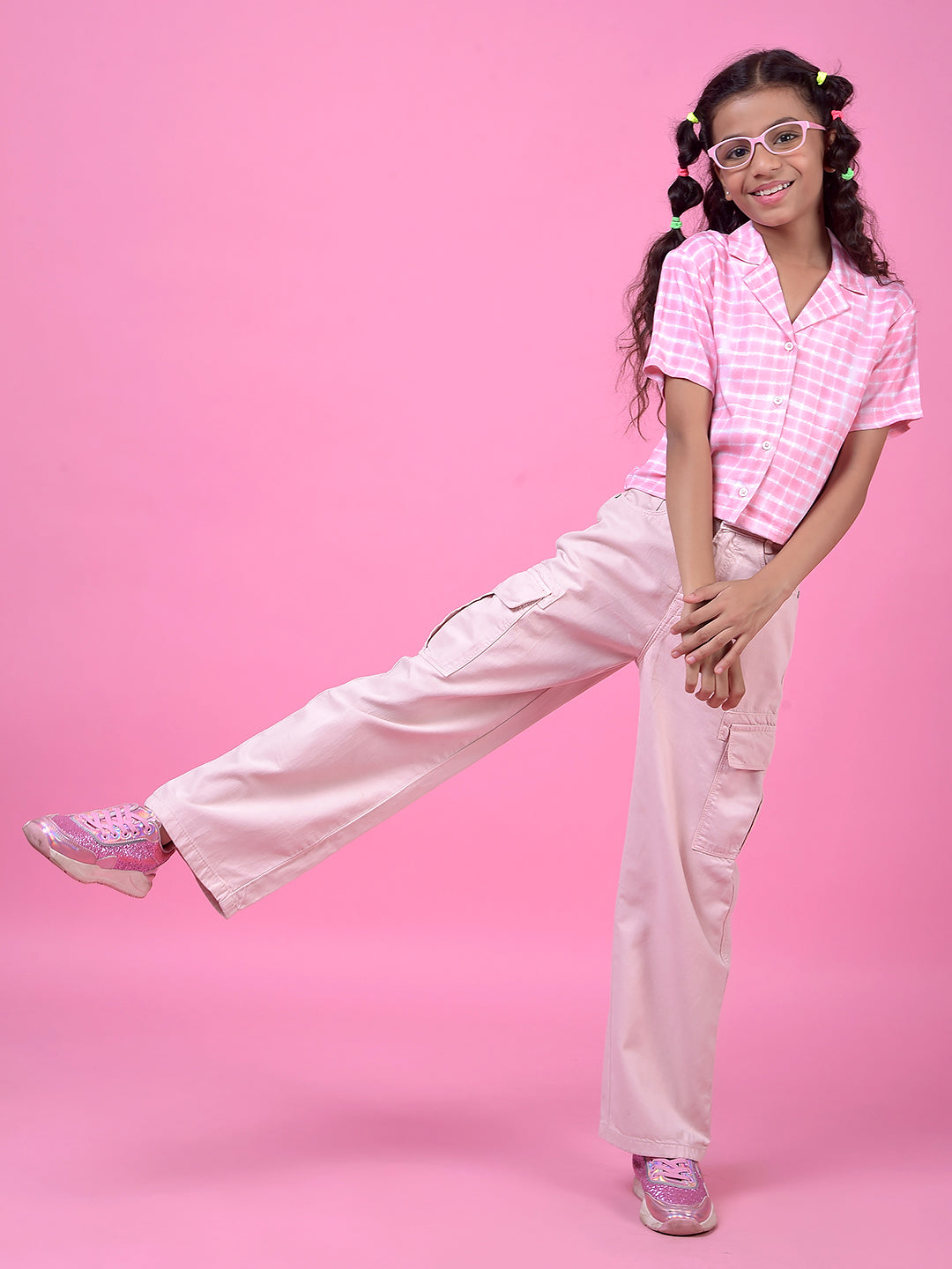 Pink Printed Resort Collar Shirt-Girls Shirts-Crimsoune Club