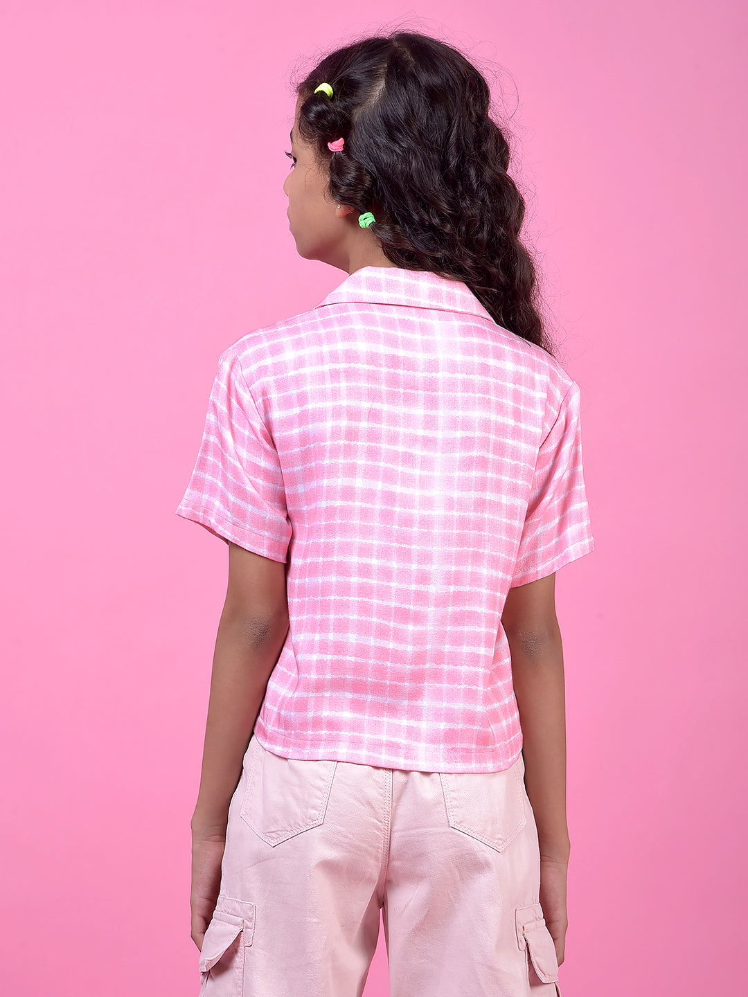 Pink Printed Resort Collar Shirt-Girls Shirts-Crimsoune Club